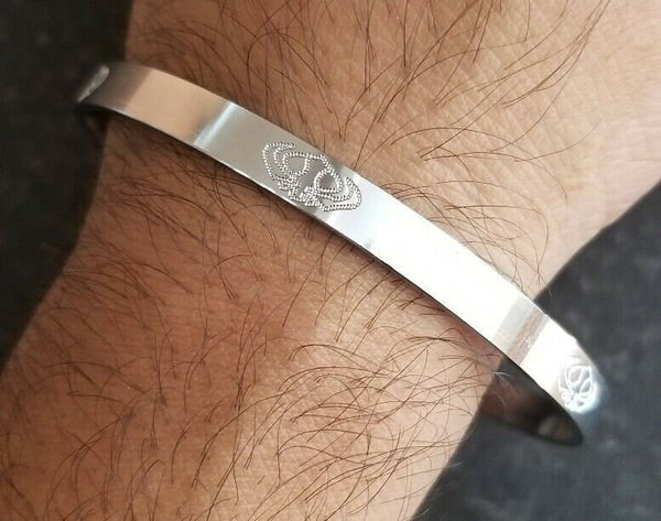 New silver plated laser engraved khandas sikh singh khalsa kara bangle kada d10