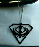 Black acrylic khanda punjabi sikh singh pendant car rear mirror hanging chain ss