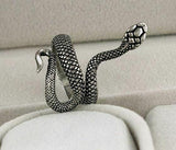 Evil eye protection amulet silver plated snake hindu lucky ring adjustable z26