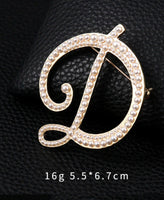 Vintage look gold plated letter faux pearls brooch suit coat broach pin ggg3