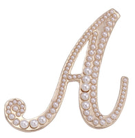 Vintage look gold plated letter faux pearls brooch suit coat broach pin ggg3