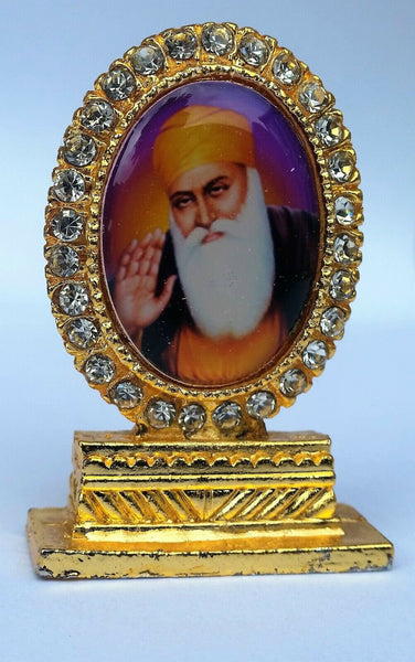 Gold plated desktop car dashboard mantle piece sikh khalsa guru nanak stand gift