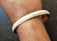 Two tone silver gold plated waheguru engraved sikh singh khalsa kara bangle t2