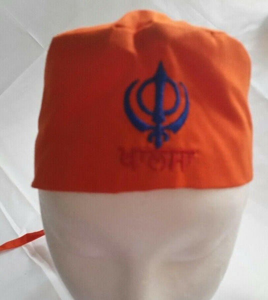 Sikh punjabi kesari orange kids baby patka pathka khanda bandana head wrap gear