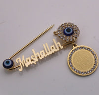 Vintage look gold silver plated mashallah evil eye protection brooch pin jjj50