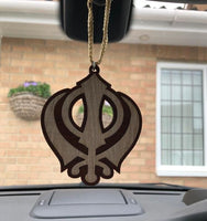 Wooden khanda car hanger punjabi sikh kaur stunning evil protection pendant cc11