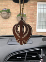 Wooden khanda car hanger punjabi sikh kaur stunning evil protection pendant ccc9