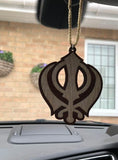 Wooden khanda car hanger punjabi sikh kaur stunning evil protection pendant cc11