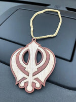 Wooden khanda car hanger punjabi sikh kaur stunning evil protection pendant cc11