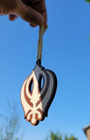 Wooden khanda car hanger punjabi sikh kaur stunning evil protection pendant cc11