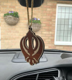 Wooden khanda car hanger punjabi sikh kaur stunning evil protection pendant ccc9