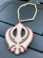 Wooden khanda car hanger punjabi sikh kaur stunning evil protection pendant cc11