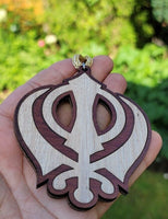 Wooden khanda car hanger punjabi sikh kaur stunning evil protection pendant cc11