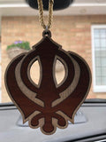 Wooden khanda car hanger punjabi sikh kaur stunning evil protection pendant ccc9