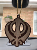 Wooden khanda car hanger punjabi sikh kaur stunning evil protection pendant cc11