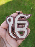 Wooden Ek Onkar car hanger punjabi sikh kaur stunning evil protection pendant CC