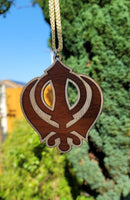 Wooden khanda car hanger punjabi sikh kaur stunning evil protection pendant ccc9