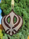 Wooden khanda car hanger punjabi sikh kaur stunning evil protection pendant cc11