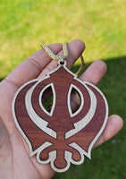 Wooden khanda car hanger punjabi sikh kaur stunning evil protection pendant ccc9