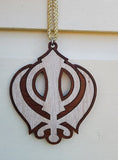 Wooden khanda car hanger punjabi sikh kaur stunning evil protection pendant cc11