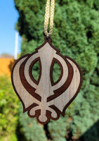 Wooden khanda car hanger punjabi sikh kaur stunning evil protection pendant cc11