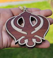 Wooden khanda car hanger punjabi sikh kaur stunning evil protection pendant ccc9