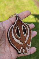 Wooden khanda car hanger punjabi sikh kaur stunning evil protection pendant ccc9