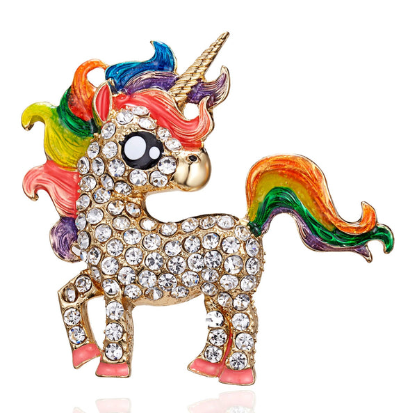 Unicorn rainbow brooch vintage look gold plated suit coat broach collar pin gg60