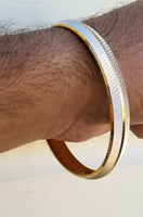 Sikh two tone gold silver plated design punjabi kada kara bangle bracelet aa11