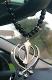 Silver plated punjabi large sikh khanda pendant car rear mirror hanging mala m1