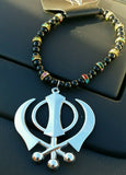 Silver plated punjabi large sikh khanda pendant car rear mirror hanging mala m1