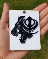 Roaring Lion Khanda Car Mirror HANGER Punjabi Sikh Kaur Acrylic Pendant GG4 New