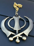 Xlarge punjabi sikh steel khanda antique gold colour car mirror hanging pendant