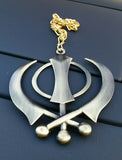 Xlarge punjabi sikh steel khanda antique gold colour car mirror hanging pendant