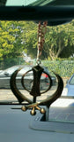 Xlarge punjabi sikh steel khanda antique gold colour car mirror hanging pendant