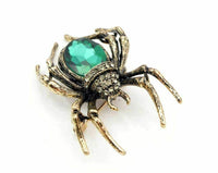 Vintage look gold plated green spider brooch suit coat broach collar pin b48oe