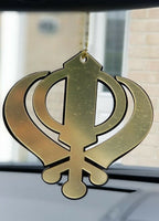 Gold mirror punjabi sikh extra large khanda stunning pendant car rear mirror