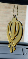 Gold mirror punjabi sikh extra large khanda stunning pendant car rear mirror