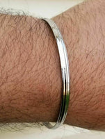 Sikh kara bangle silver tone lines bracelet singh kaur khalsa kakaar kada 5ks r7