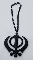 Punjabi Khanda Sikh Pendant Large Black Singh Kaur Car Rear View Mirror Hanger