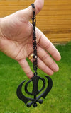 Punjabi Khanda Sikh Pendant Large Black Singh Kaur Car Rear View Mirror Hanger