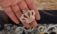 Queen crown brooch pin stunning diamonte gold silver plated broach royal designs