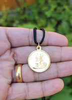 Guru Nanak Ji Gobind Singh Ji Gold Tone Sikh Pendant Black thread necklace LL2