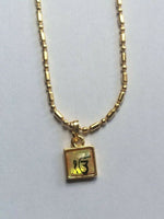 Small Punjabi Sikh Singh Gold Tone Ek Onkar Square Pendant Locket necklace L33