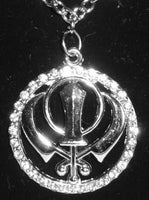 Unisex gold or stainless steel stunning rhinestones sikh khanda pendant necklace