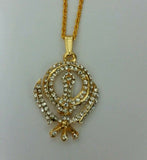 Stunning Rhinestones 24 ct Gold Plated Sikh Khalsa Legend Khanda pendant