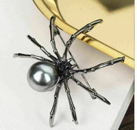 Vintage look silver plated black spider brooch suit coat broach pin collar mk2