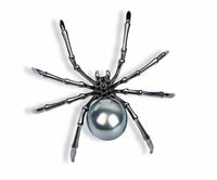 Vintage look silver plated black spider brooch suit coat broach pin collar mk2