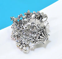 Flower basket brooch vintage look stunning diamonte silver plated broach pin j58