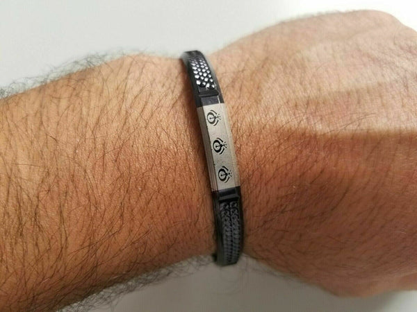 Black colour laser engraved khandas sikh kaur singh khalsa kara bangle kada j9